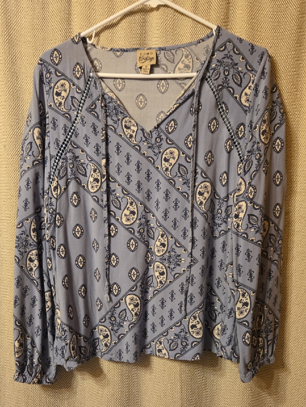Umgee Blue Printed V-Neck Tie-Front Long Sleeve Tunic